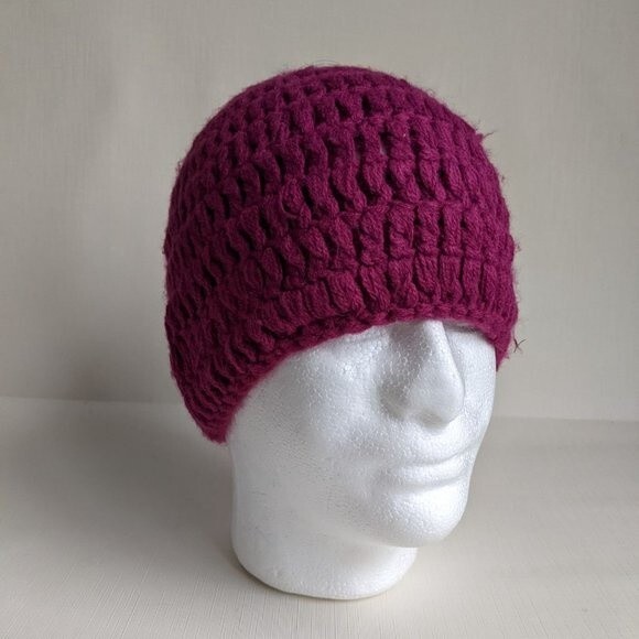Crochet Beanie Hat Knitted Cap - Plum - One Size Fall Winter Seasonal Warm Cozy - Picture 2 of 6